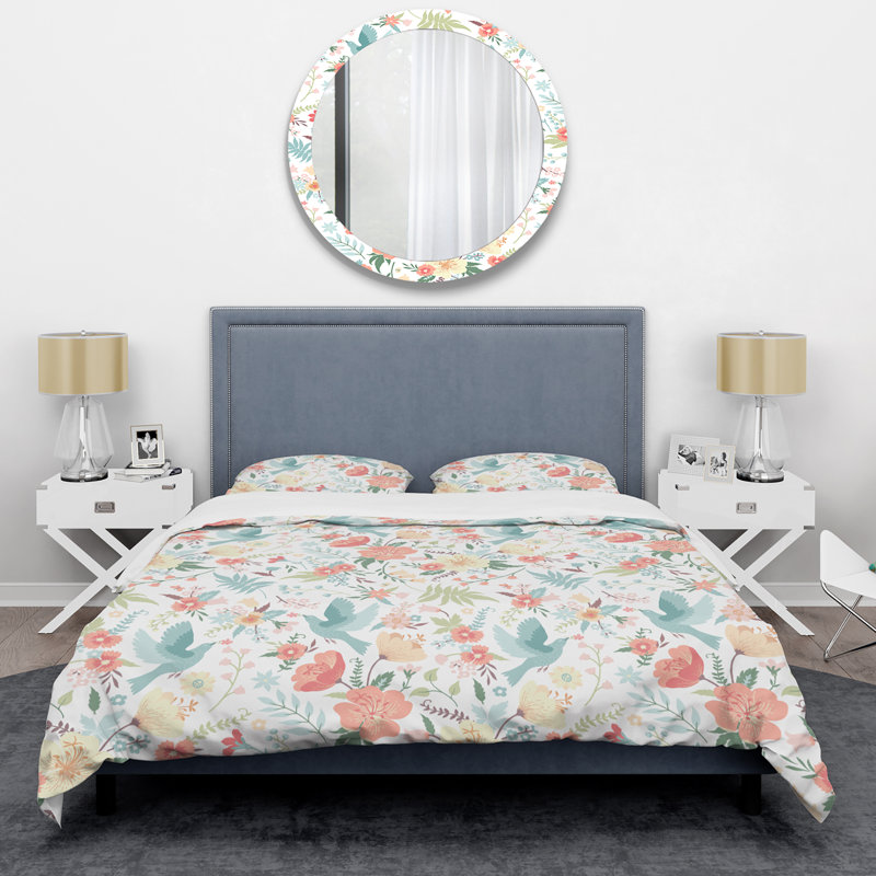 Multicolore oiseaux et fleurs - Ensemble de housse de couette floral - Microfibre de polyester