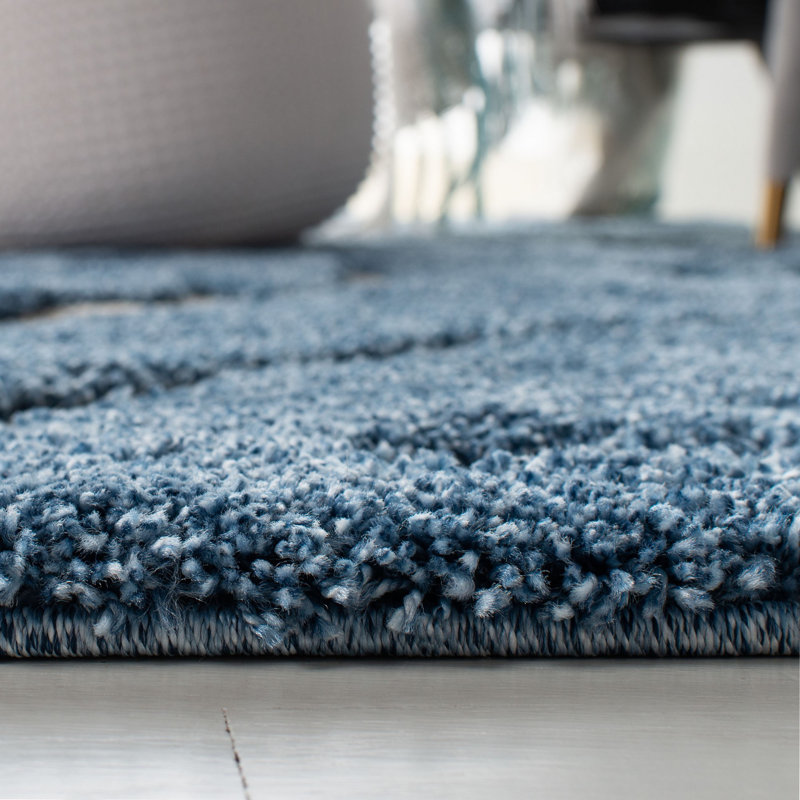 Amza Area Rug, Round 5', Light Blue/Cream