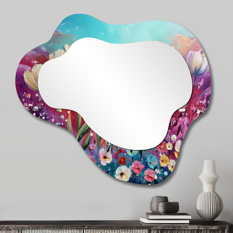 Fantasy Lavender And Tulips Field I - Tulips Asymmetrical Decorative Mirror, Traditional irregular Wall Mirror, Printed on Metal