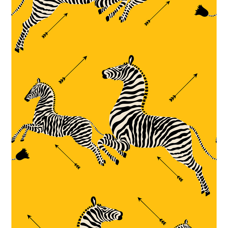 Zebras Animal Print Vinyl Wallpaper Roll, Yellow