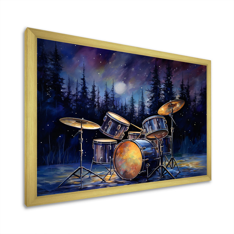«Music Drums In Winter», reproduction d'art sur toile, Cadre doré simple, H 16 po x l 32 po x P 1 po