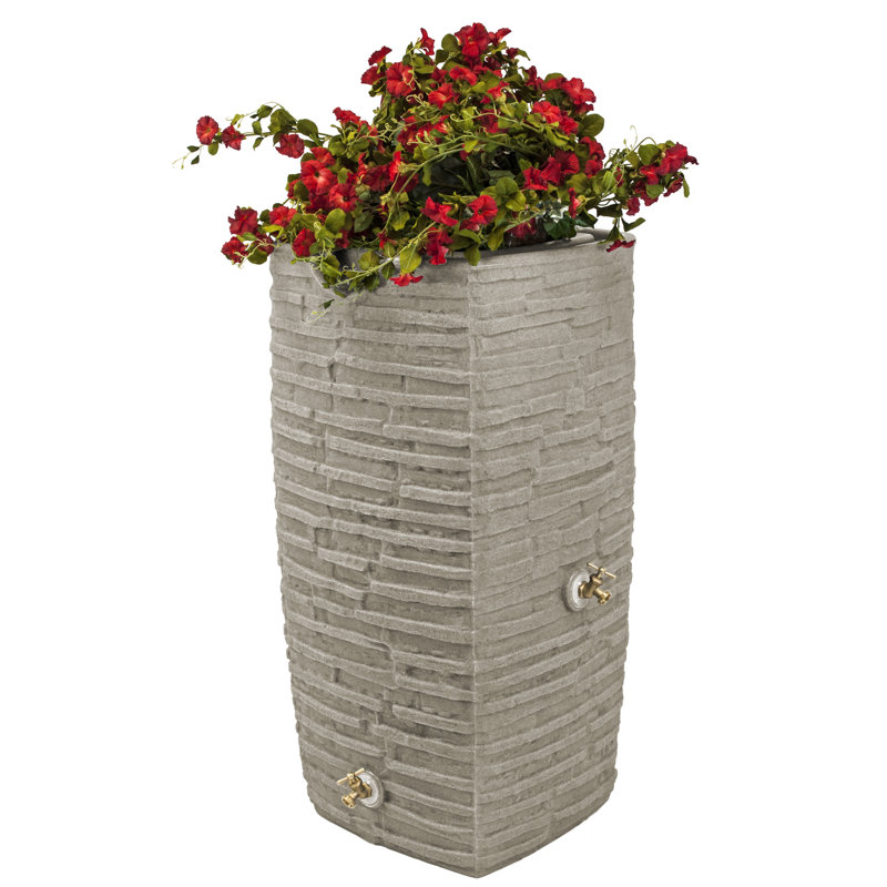 Good Ideas Impressions Riverwalk 50 Gallon Rain Saver with Spigots, Sandstone, Sandstone
