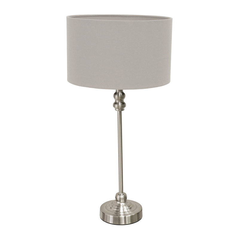 Saylorsburg Metal Table Lamp, Yes, Silver, Grey Fabric
