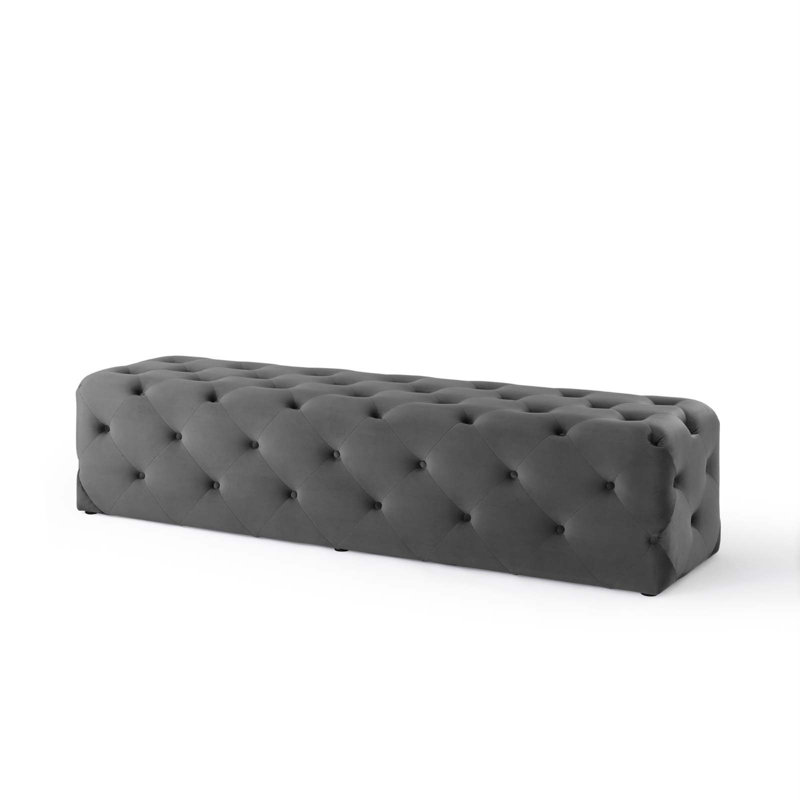 Banc de hall d'entrée capitonné Modway Amour, Gris, H 16,5 po x l 72 po x P 19 po