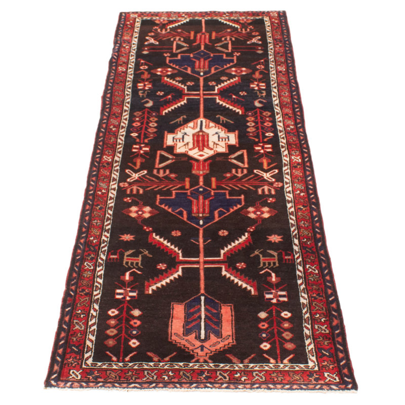 Tapis noir fait à la main de conception unique 3 pi 5 po x 9 pi 5 po Andelz
