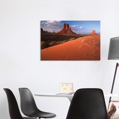 Sand Dunes And The Mittens, Monument Valley Navajo Tribal Park, Arizona by Tim Fitzharris - Wrapped Canvas Print