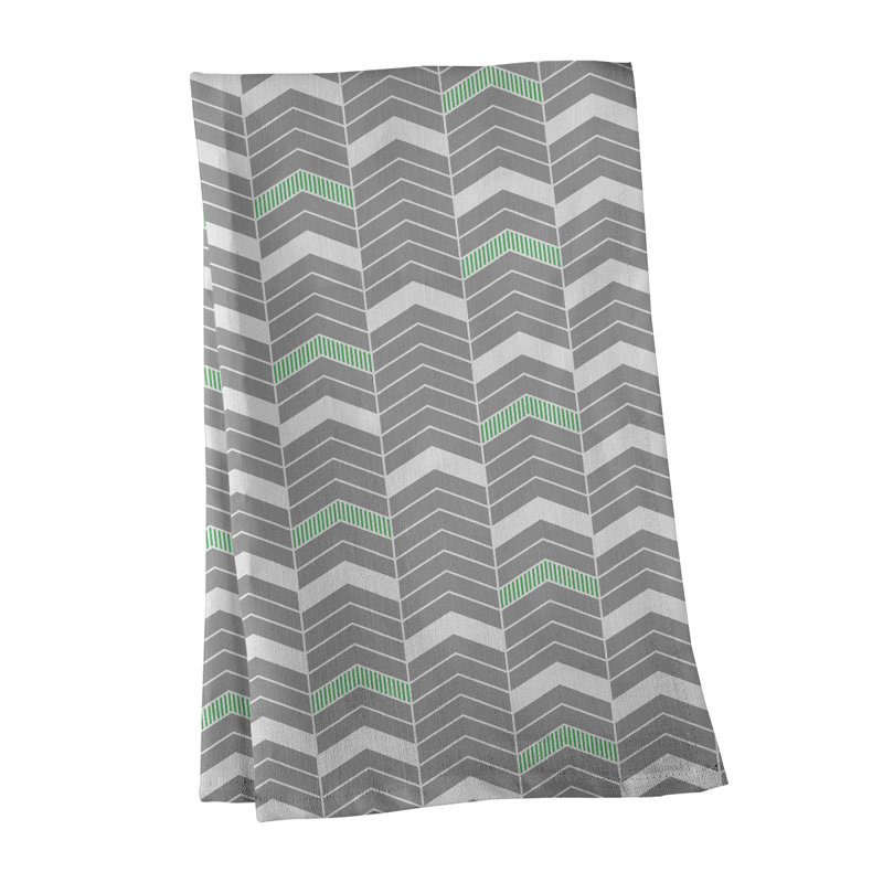 Stephenie Tea Towel Kitchen Towel, Gray/Green, Cotton Twill