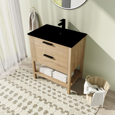 Meuble-lavabo autoportant simple 30 po avec comptoir en céramique Caroldean