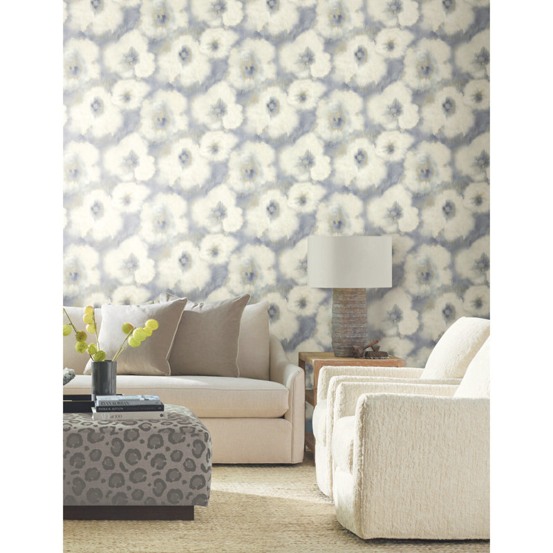 Papier peint floral mélangé, Bleu