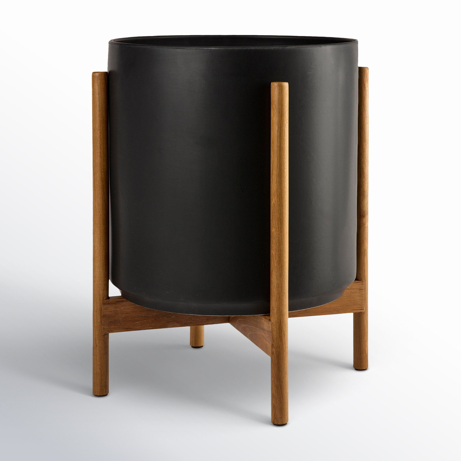 Riverside Handmade Ceramic Pot Planter, Black/Teak, 18.25" H x 12.6" W x 12.6" D