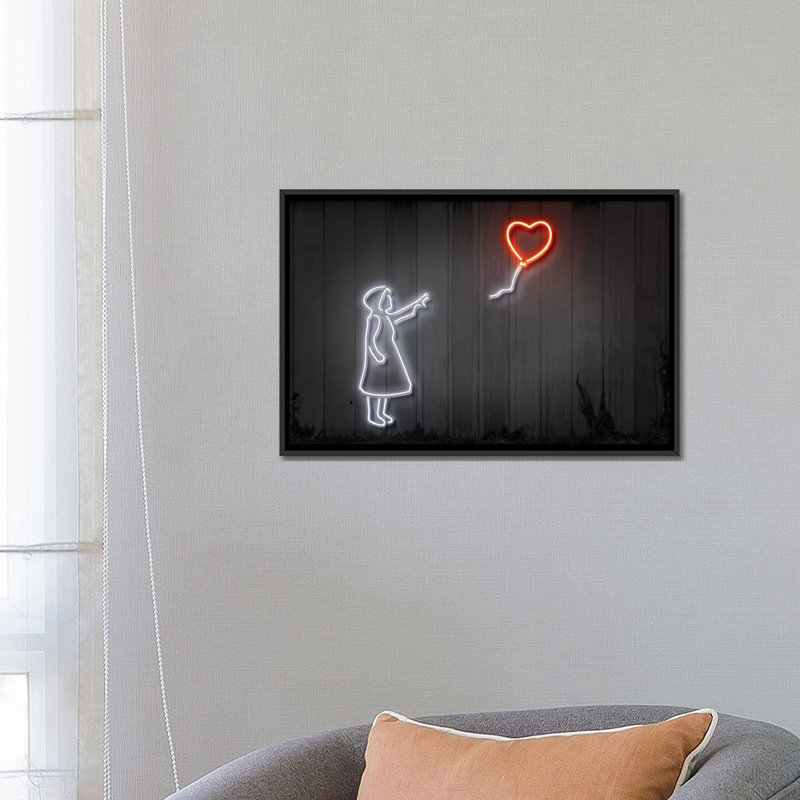 «Girl with a Balloon», impression sur toile, H 18 po x l 26 po x P 1,5 po, Toile avec cadre noir, Pas de tapis