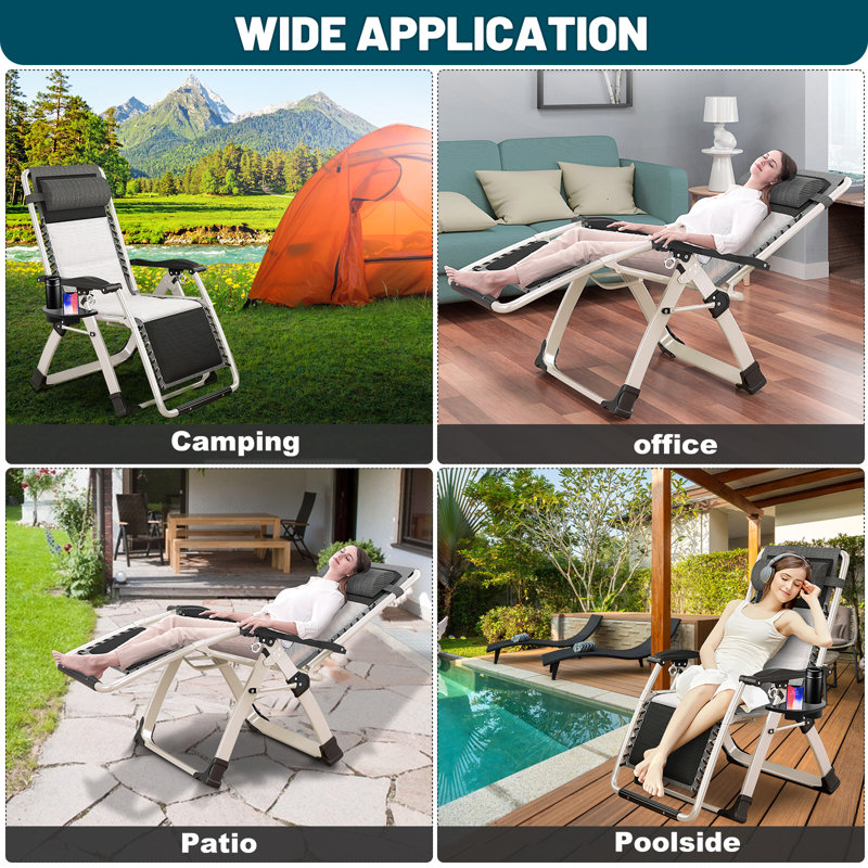 Zero Gravity Outdoor Chair, Folding Reclining Lounge Chair, Steel Frame Patio Recliner
