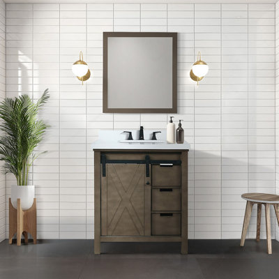 Meuble-lavabo rustique 30 po X P 22 po P, comptoir en quartz et Miroir