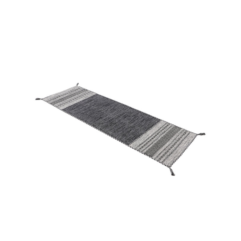 Azizi Striped Hand Woven Cotton Black Rug, Runner 80 x 300cm