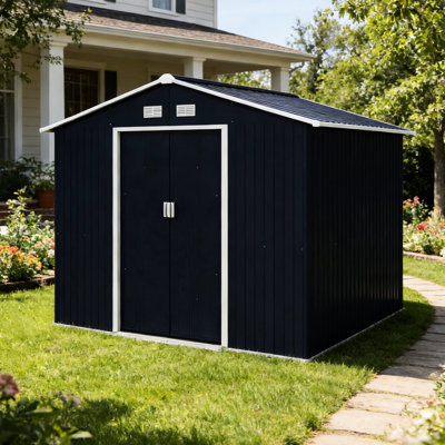 Remise à outils spacieuse en acier galvanisé pour le jardin, la pelouse et la piscine - Portes coulissantes doubles, système de ventilation avec beaucoup d'espace