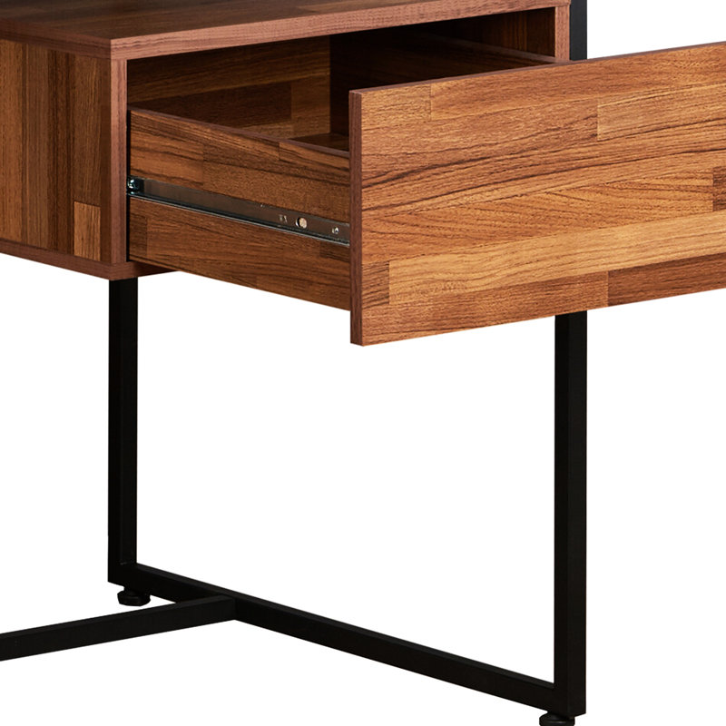 Bureau rectangulaire en noyer et sable noir - 1 tiroir de rangement, base en métal, poids maximal de 70 lb, 62 po x 31 po x 24 po, dimensions rectangulaires, 1 po, capacité de poids, l 24 po x l 62 po x H 31 po