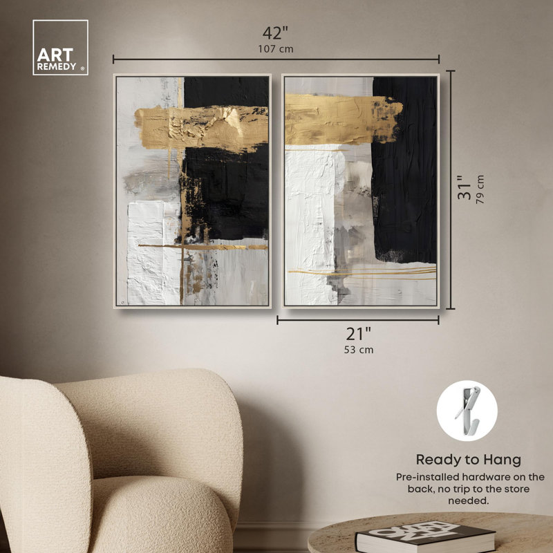 Ensemble de toiles « Gold Textures » - Décoration murale marron par Art Remedy, cadre noir, 10 x 15, 31" H x 21" W