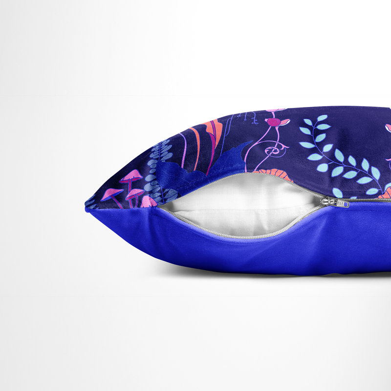 Velvet Throw Pillow, Blue/Pink/Orange/Purple Floral 1