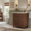 Meuble-lavabo avec lavabo en céramique, meuble indépendant à 2 portes cannelées et 1 tiroir, couleur noyer brun