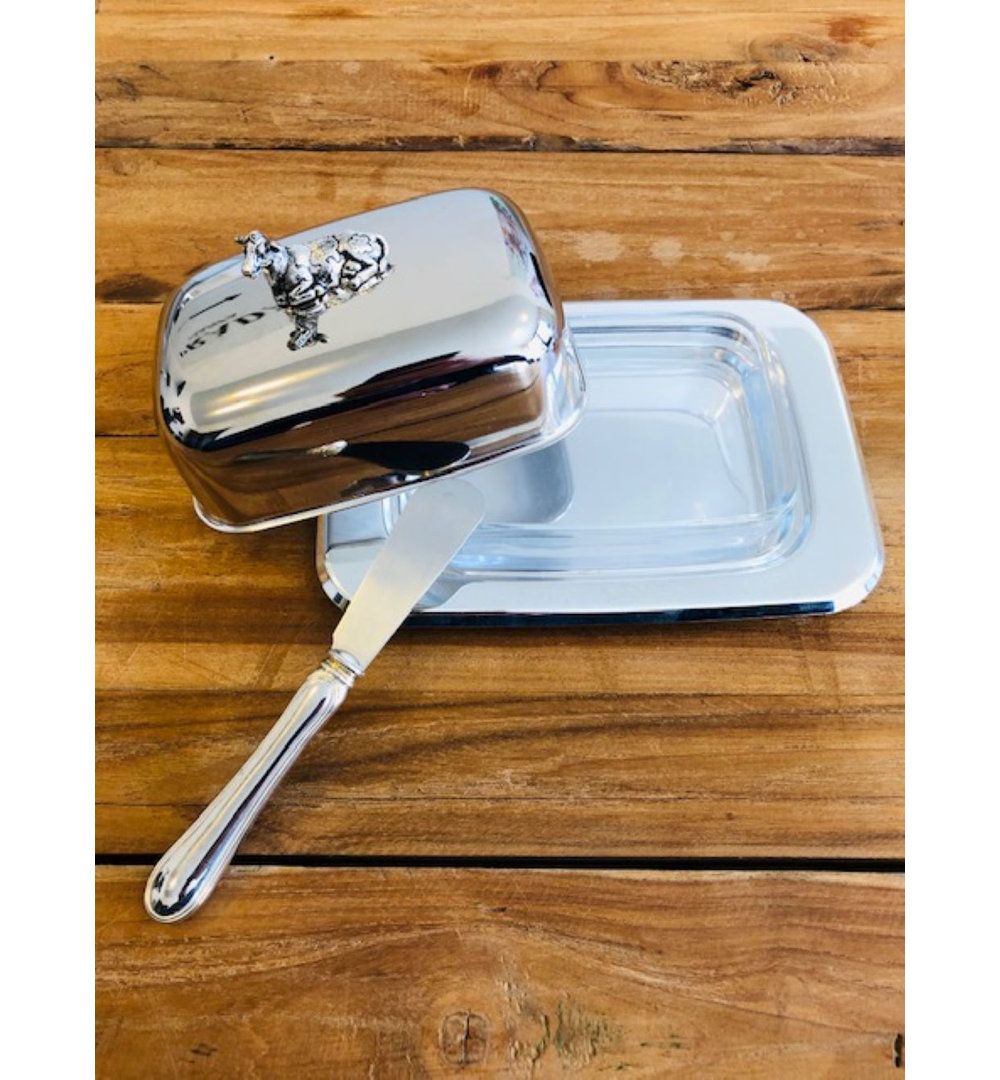 Edzard  Butterdose Kuh 13x18 cm, (2 tlg.), Inkl. Buttermesser und Glaseinsatz