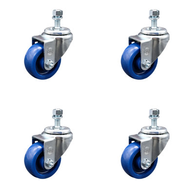 3.5 Inch SS Solid Polyurethane Wheel Swivel ½ Inch Threaded Stem Caster Set SCC