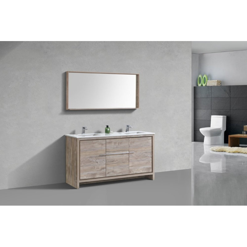 Ensemble de meuble-lavabo double 59 po Tulughan, Bois naturel