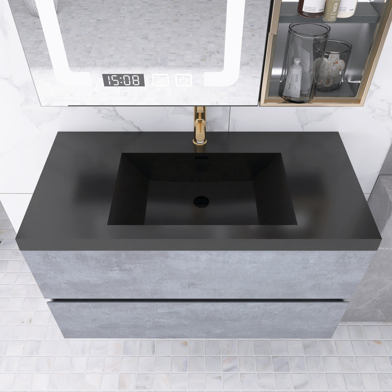 Meuble-lavabo simple 47,24 po avec plateau en quartz Ajkun