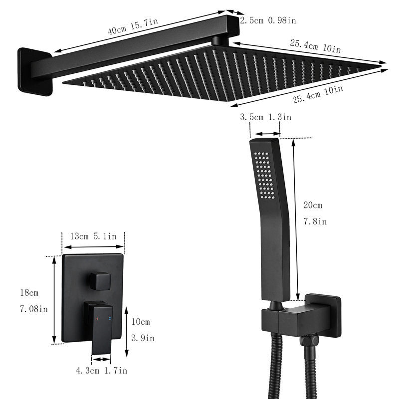 Système de douche Contemporary, Noir mat