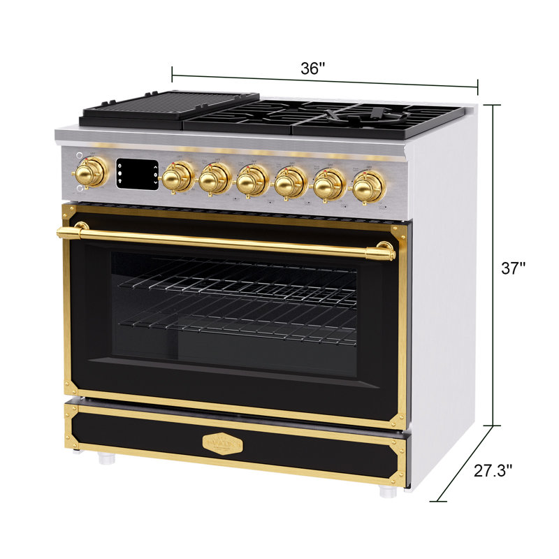 Akicon Freestanding Gas Cooktop Oven Combo, Features Sealed Burners, Rapid Convection Oven, Convertible Fuel (NG/LP), Durable Cast Iron Grating (MBGBGGA1)