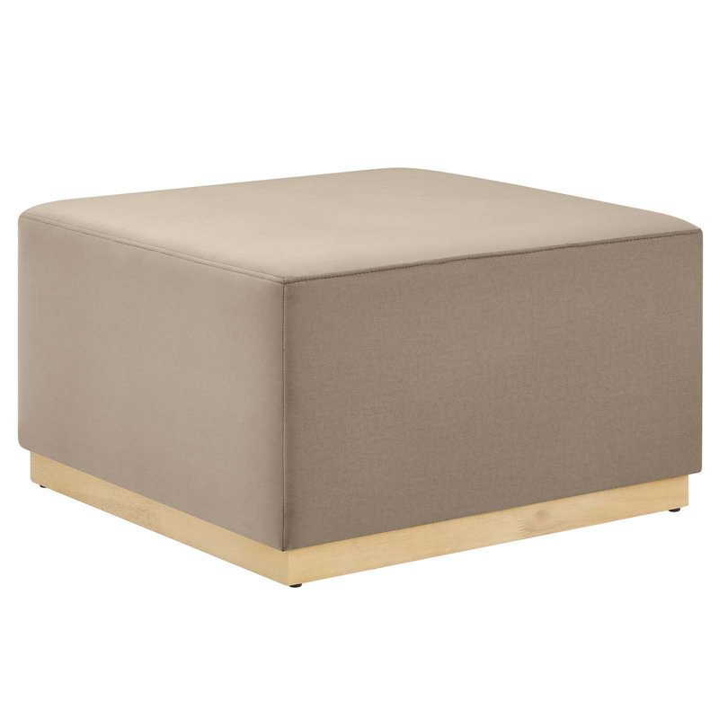 Tilden Taupe Velvet Upholstered Square Ottoman with Rubberwood Base