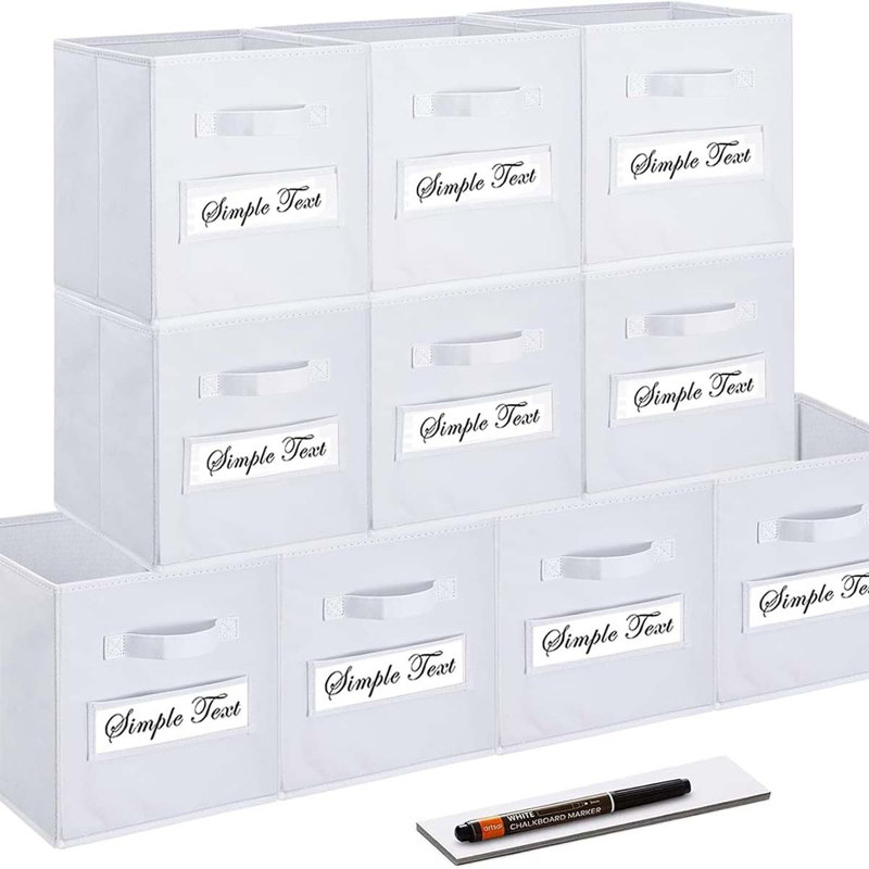 Fabric Storage Cubes (Set Of 10) 11 Inch Cube Storage Bin, Cube Storage With 8 Labels Window Cards & A Pen, Foldable Cube Organizer Bins, 11X11 Storage Bin, Cubby Organizer Bins, White