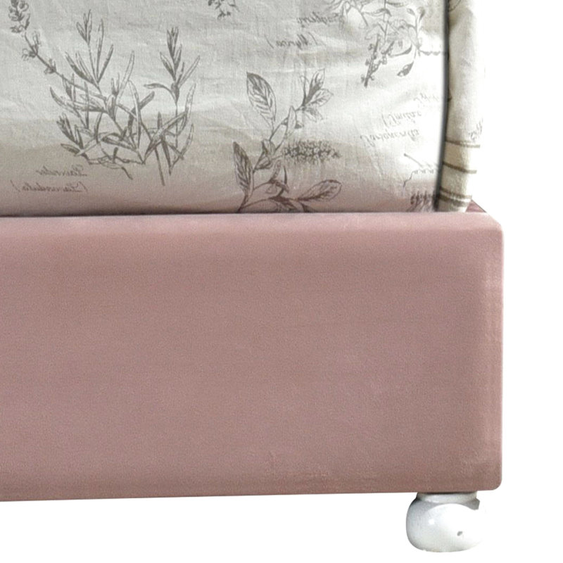 Lit simple rose avec pieds et base à 13 lattes élégantes