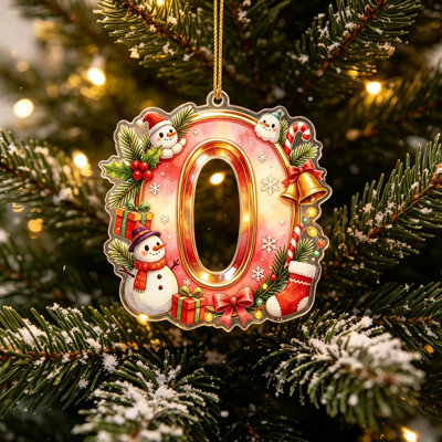 Décorations de Noël avec initiales de 7,6 cm, nom de famille personnalisé, lettres de l'alphabet (A à Z) avec chapeau rouge pour sapin de Noël, lettres pailletées à suspendre avec bonhomme de neige (à faire soi-même).