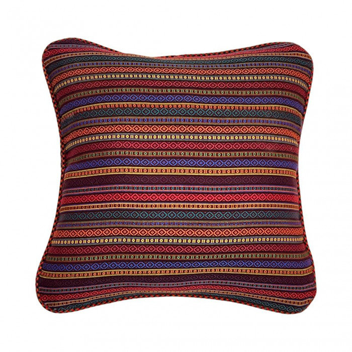 Wool Square Pillow Cover & Insert, Dark Red Geometic