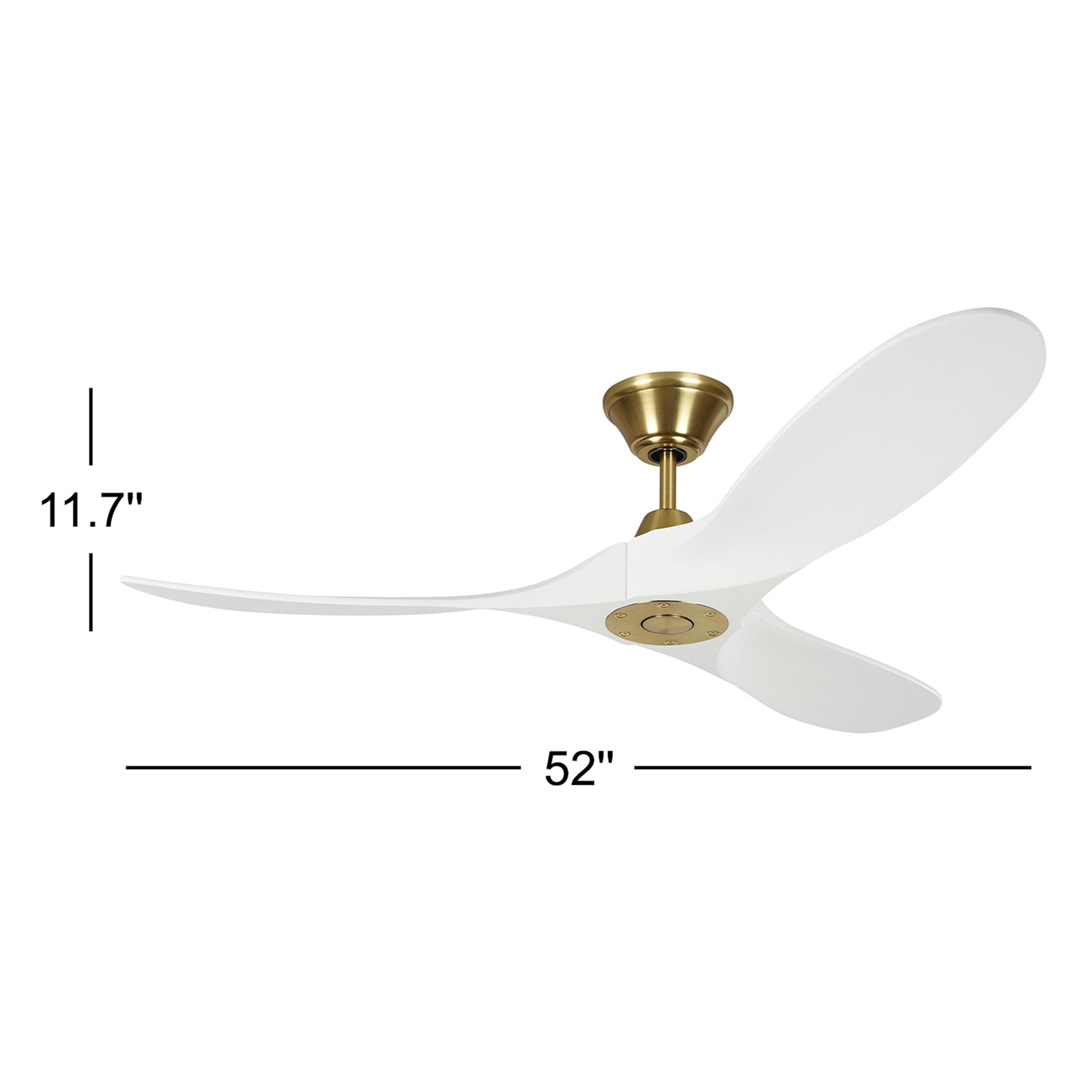 Obsidian Ceiling Fan, Burnished Brass with White Blades, 52"