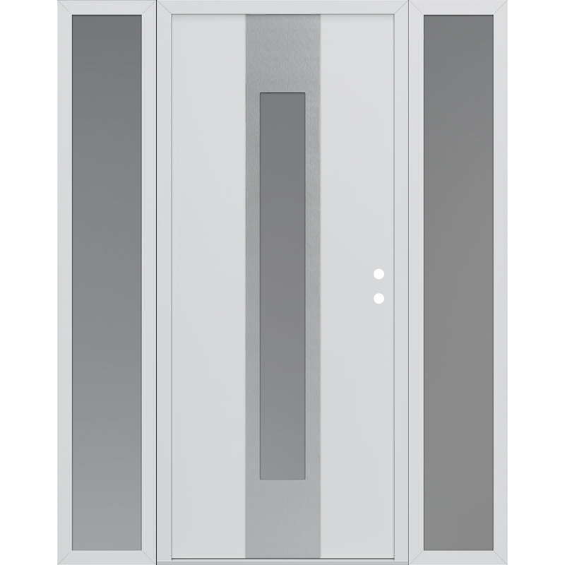 Porte d'entrée pré-suspendue en acier argenté à panneau droit Diamond One avec deux panneaux latéraux Diamond, Noir / blanc
