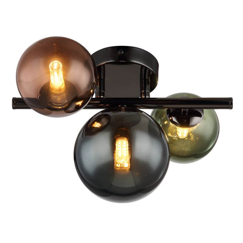 Melvern Glass Flush Mount, Black, Amber/Smoke/Green