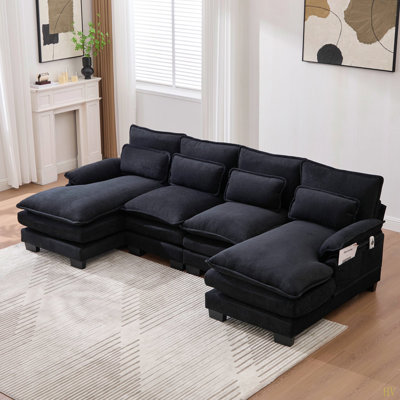 Canapé en U en forme de nuage, canapé modulaire 4 places en chenille confortable de 110 po pour le salon, canapé-lit modulaire avec méridienne double et mousse mémoire pour appartement