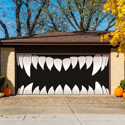 Scary Teeth 7' x 16' Halloween Double Garage Door Banner - Outdoor Decorations