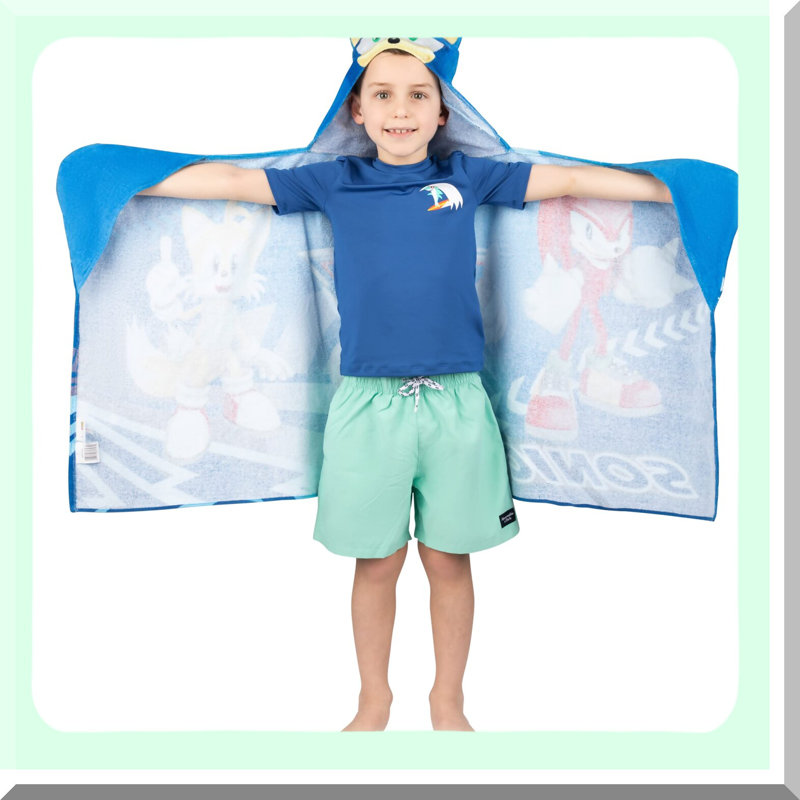 Sonic Splash: Kids' Soft Cotton Terry Hooded Towel Wrap - 24x50