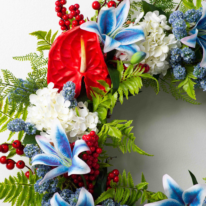 Couronne d'hortensia artificielle, H 26 po x l 26 po x P 6 po