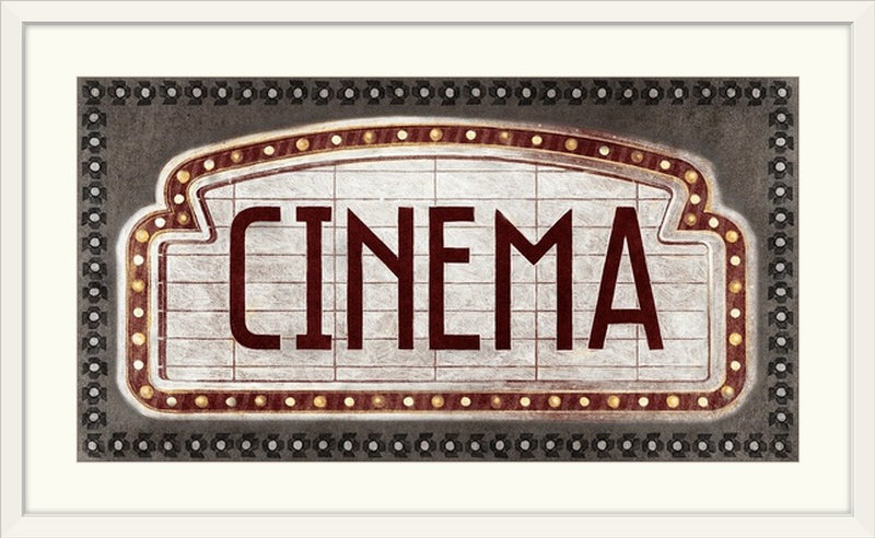 Cinéma par Banducci - publicité imprimée, H 32 po x l 56 po x P 1 po, Cadre blanc