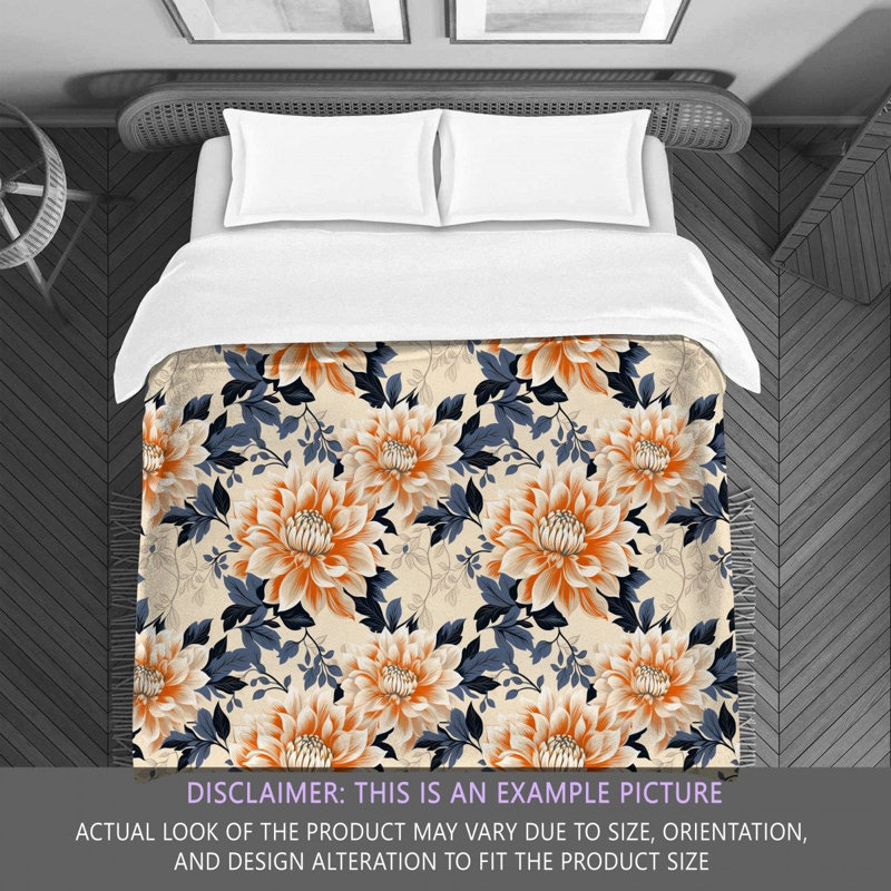 Polyester Floral Comforter, Queen Comforter, Navy/Orange