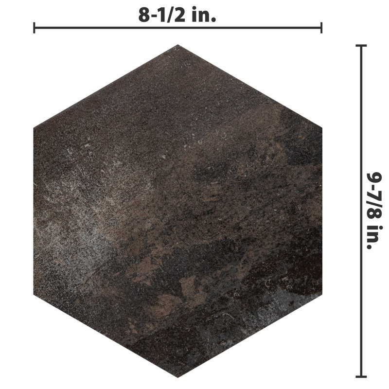 Industrial Hex 8-1/2 In. X 9-7/8 In. Porcelain Modern Look Wall & Floor Tile, Brown/Gray