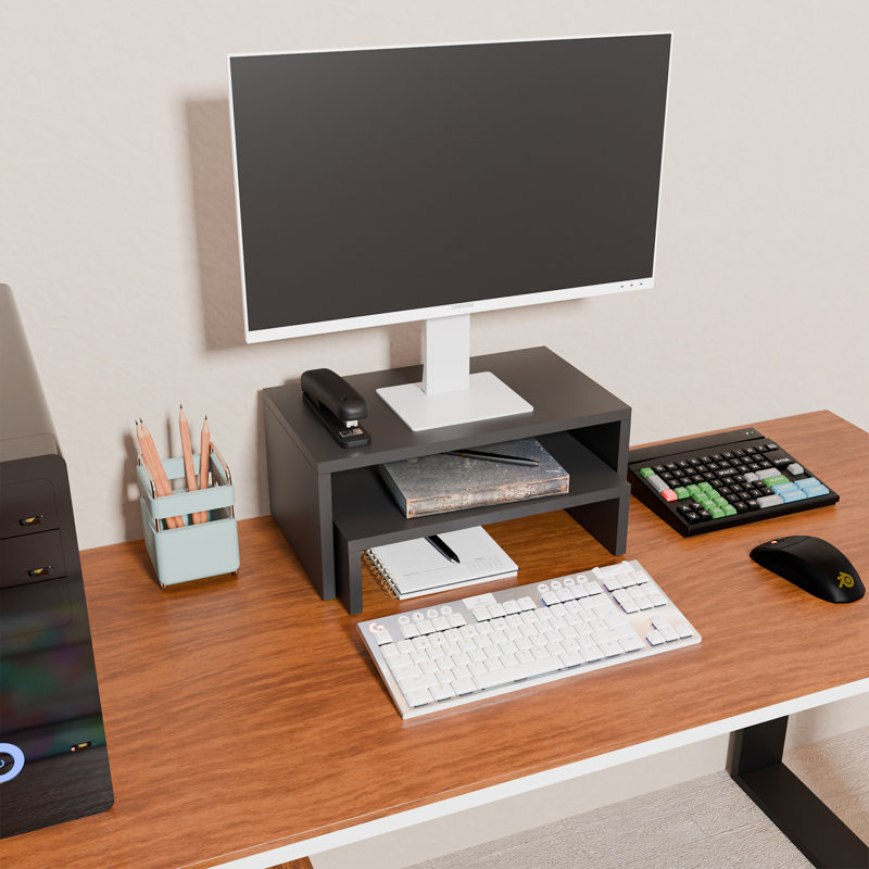 Shwana Manufactured Wood Stackable Monitor Stand, Black