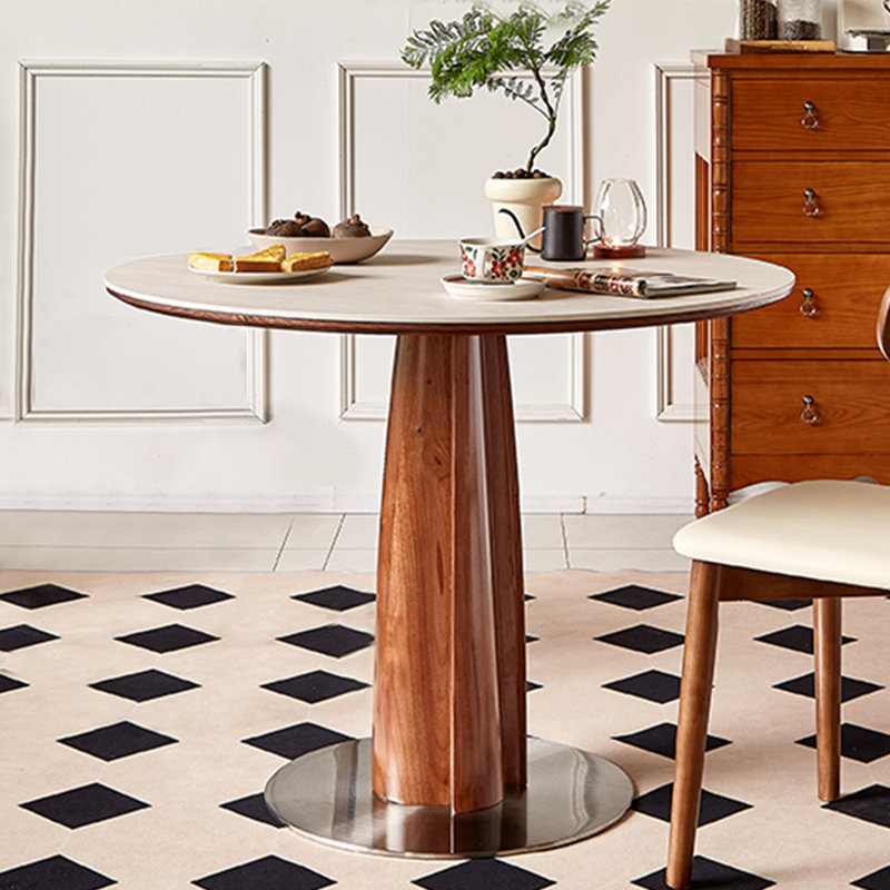 Table de salle à manger noyer et beige, H 29,53 po x L 39,37 po x l 39,37 po