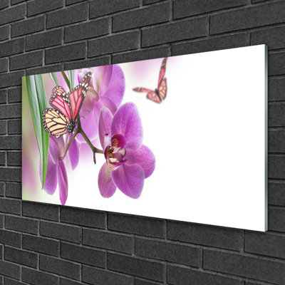Nature Butterflies Flowers - No Frame Print on Glass
