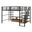 Lit mezzanine double avec escalier, structure de lit mezzanine en métal avec table de rangement basse et tablettes-2539920