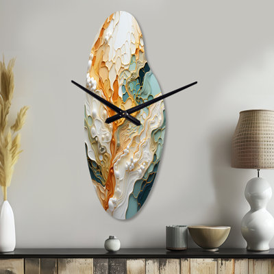 Orange White Line Art Organic Abstraction - Curved Line Art Metal Wall Clock, Orange Wall Clock Print