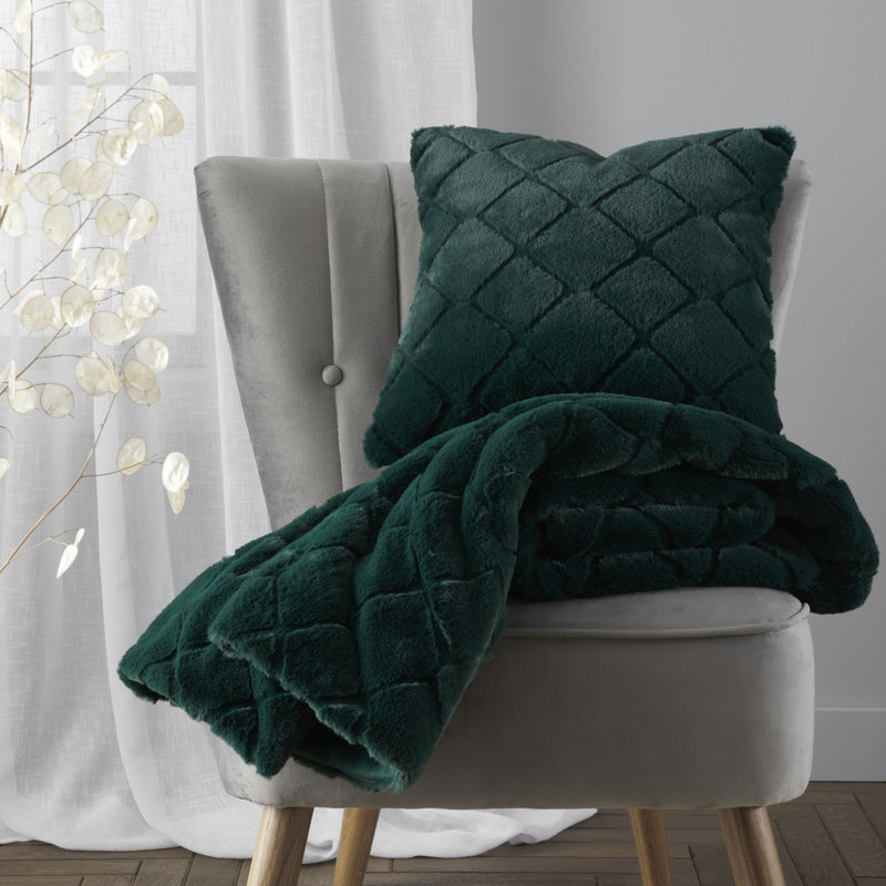 Cosy Diamond Faux Fur 43x43cm Cushion, Green
